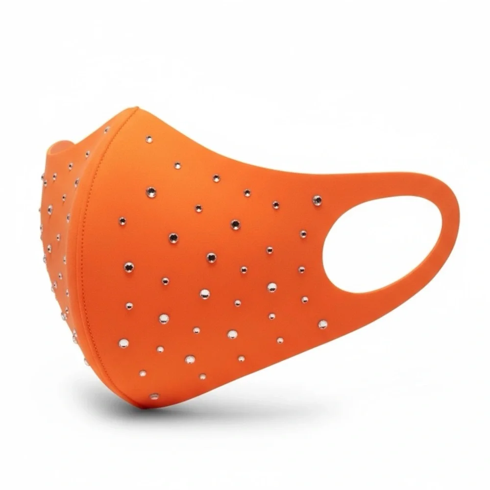 Neon Orange Rhinestone Party Mask | Sparkly Festival Costume Mask NWT